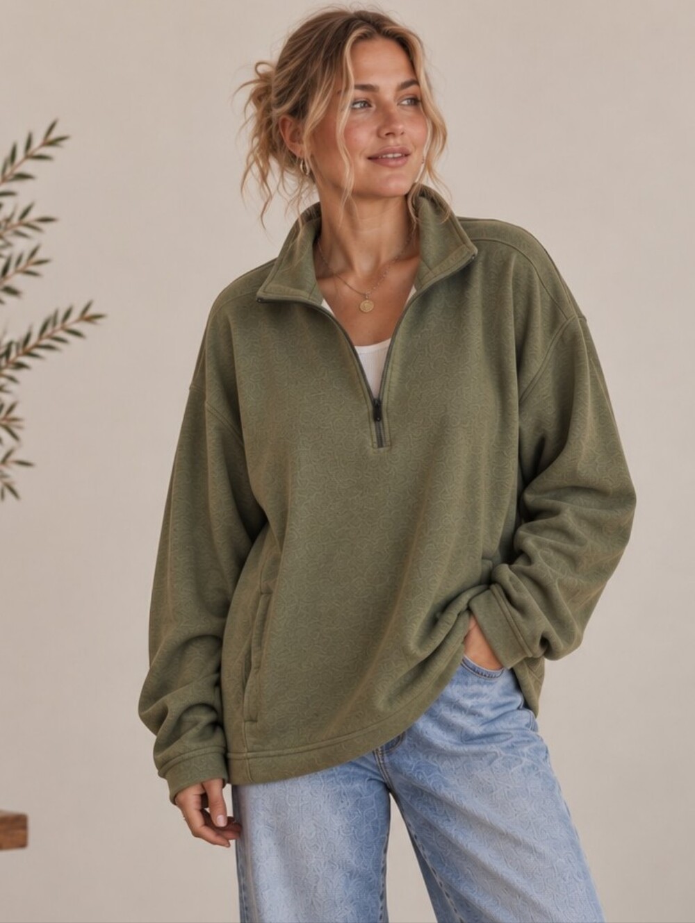 Eddie Bauer Olive Green Sweatshirt Half Zip Pullover XXL/XL/L Gorpcore Cabincore